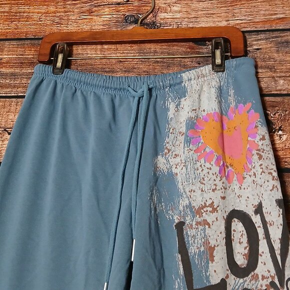 Natural Life Jogger Pants M Blue All You Need Is Love Floral Drawstring - Picture 4 of 6